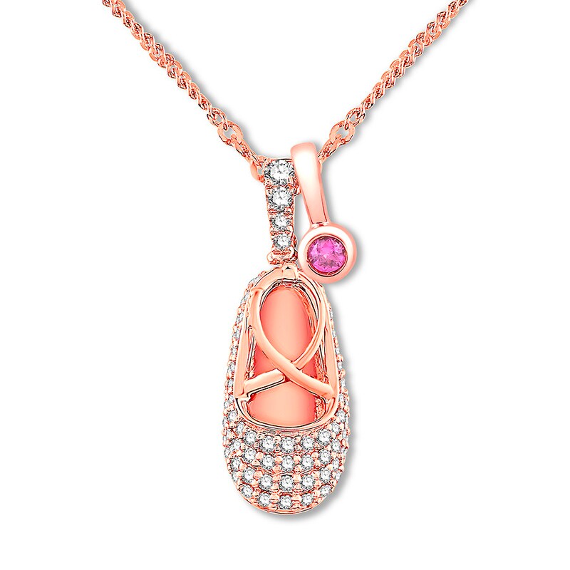 Main Image 1 of Emmy London Diamond Baby Shoe Necklace 1/3 ct tw 10K Rose Gold 20&quot;