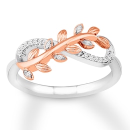 Diamond Leaf Infinity Ring 1/15 ct tw Sterling Silver & 10K Rose Gold