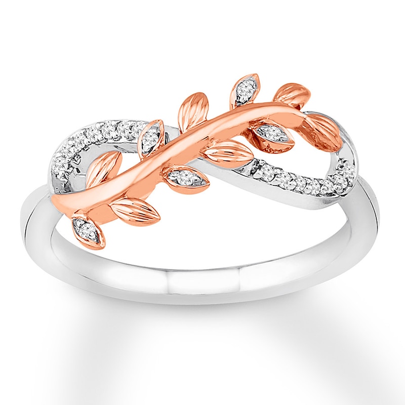 Main Image 1 of Diamond Leaf Infinity Ring 1/15 ct tw Sterling Silver & 10K Rose Gold