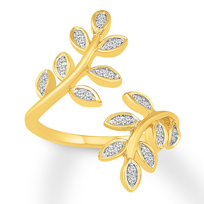 Deconstructed Diamond Leaf Ring 1/6 ct tw 10K Yellow Gold
