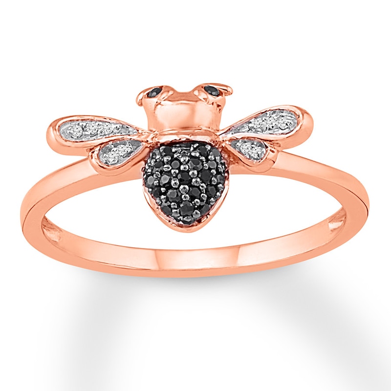 Main Image 1 of Black Diamond Bee Ring 1/10 ct tw Round-cut 10K Rose Gold