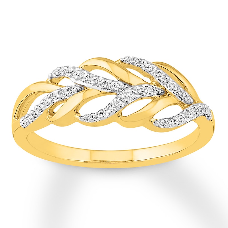 Diamond Feather Ring 1/8 ct tw Round-cut 10K Yellow Gold
