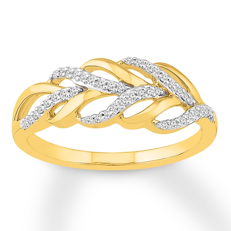 Diamond Feather Ring 1/8 ct tw Round-cut 10K Yellow Gold | Kay