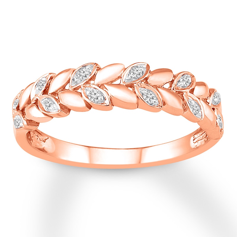 Main Image 1 of Diamond Leaf Ring 1/10 ct tw Round-cut 10K Rose Gold