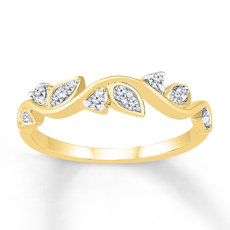 Main Image 1 of Diamond Leaf/Vine Ring 1/6 ct tw Round-cut 10K Yellow Gold