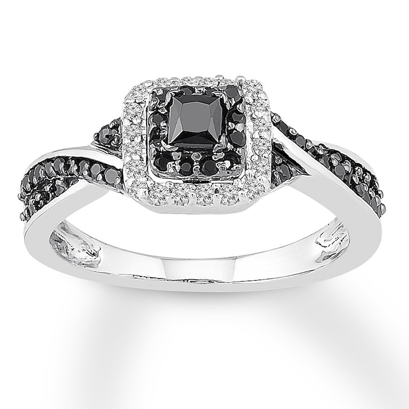 1/5 cttw Black Diamond Ring Wedding Band in .925 Sterling Silver 13 Stones Round
