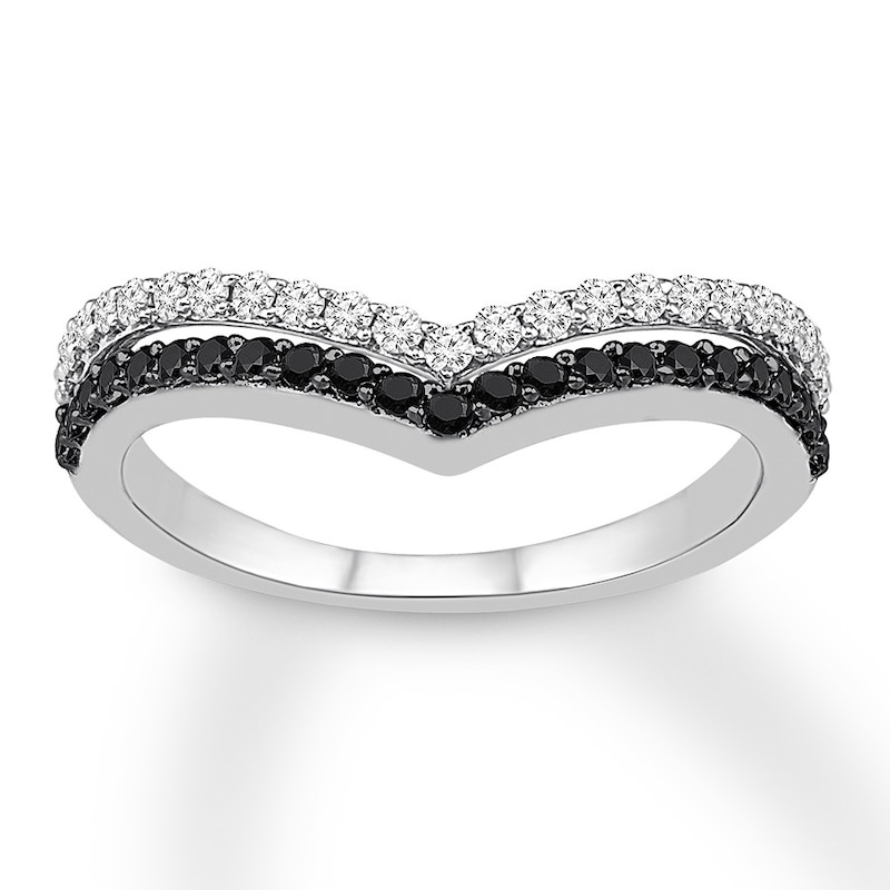 Black & White Diamond Chevron Ring 1/2 ct tw Sterling Silver