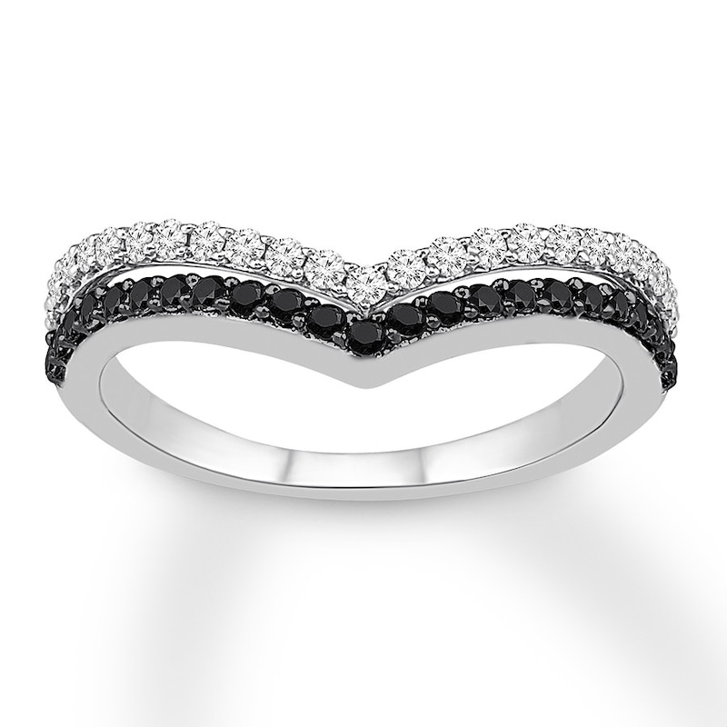 Main Image 1 of Black & White Diamond Chevron Ring 1/2 ct tw Sterling Silver