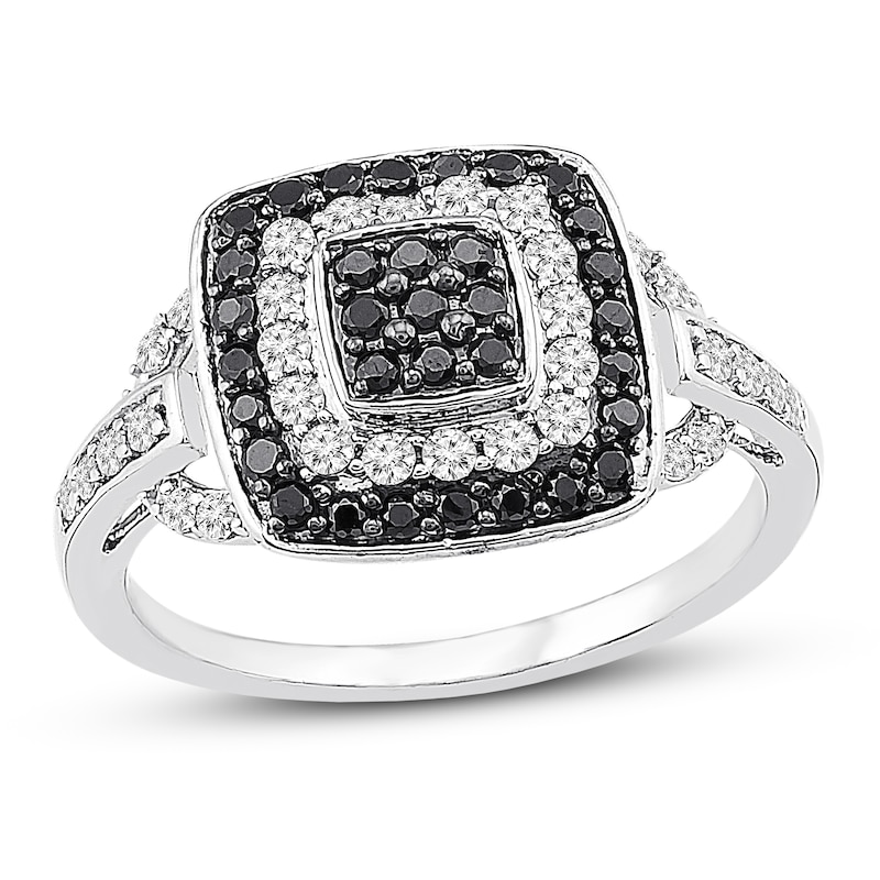Main Image 1 of Black & White Diamond Ring 5/8 ct tw Round-cut Sterling Silver