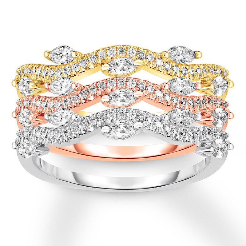 Diamond Ring Stack 1 Ct Tw Round Marquise 14k Tri Color Gold Kay Diamond Ring Stack 1 Ct Tw Round Marquise 14k Tri Color Gold Kay