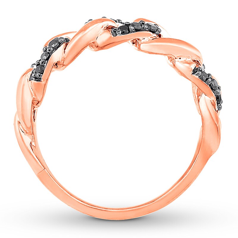 Black Diamond Chain Ring 1/4 ct tw Round-cut 10K Rose Gold