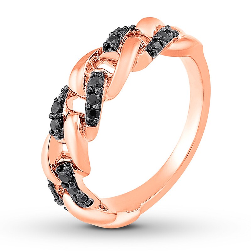 Black Diamond Chain Ring 1/4 ct tw Round-cut 10K Rose Gold