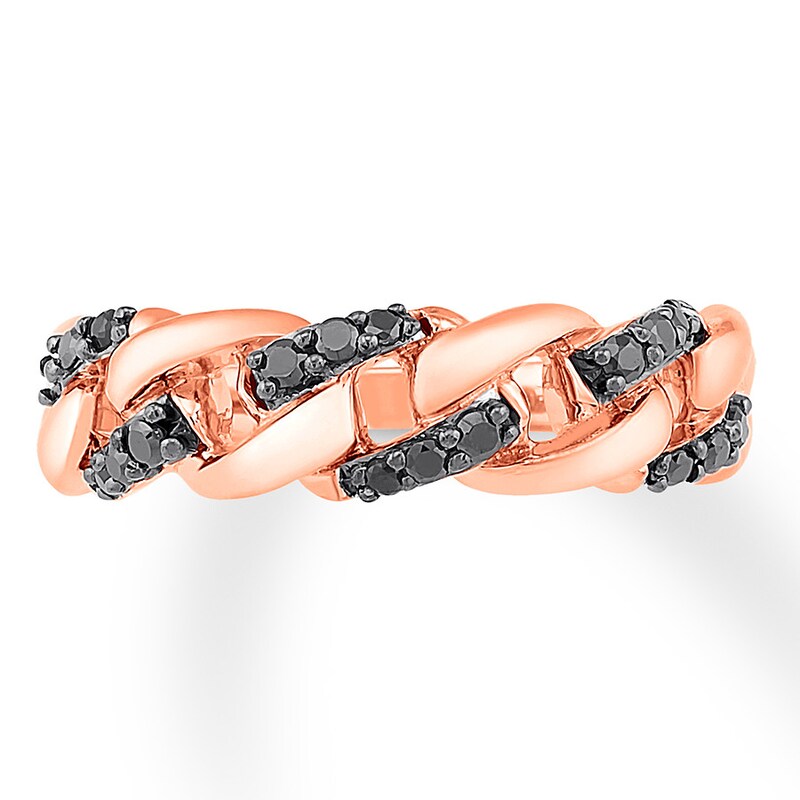 Black Diamond Chain Ring 1/4 ct tw Round-cut 10K Rose Gold