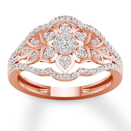 Floral Diamond Ring 1/3 ct tw Round-cut 10K Rose Gold