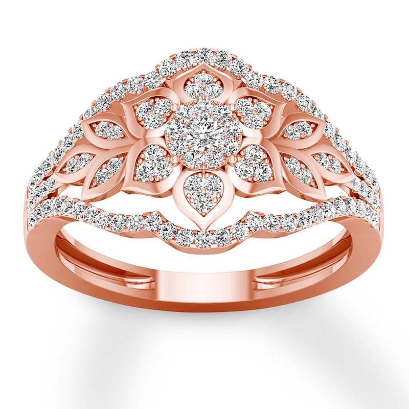 Main Image 1 of Floral Diamond Ring 1/3 ct tw Round-cut 10K Rose Gold
