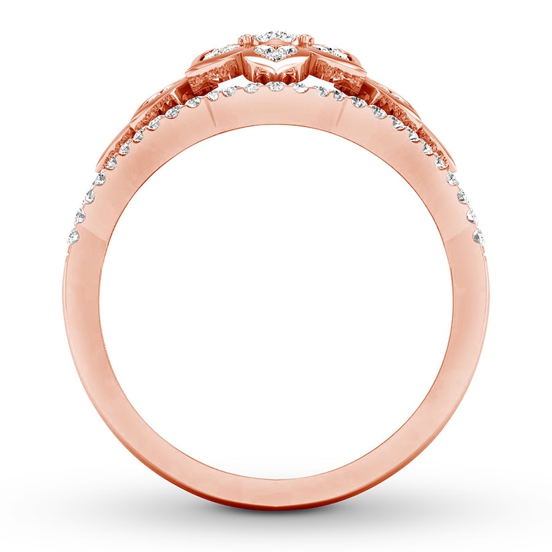 Main Image 2 of Floral Diamond Ring 1/3 ct tw Round-cut 10K Rose Gold