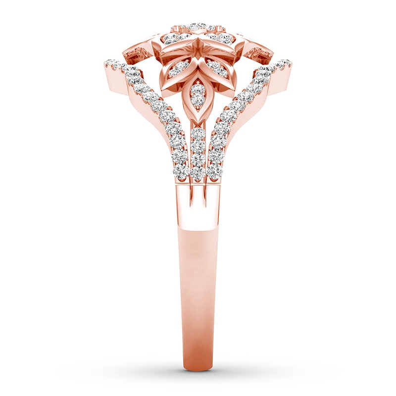 Main Image 3 of Floral Diamond Ring 1/3 ct tw Round-cut 10K Rose Gold