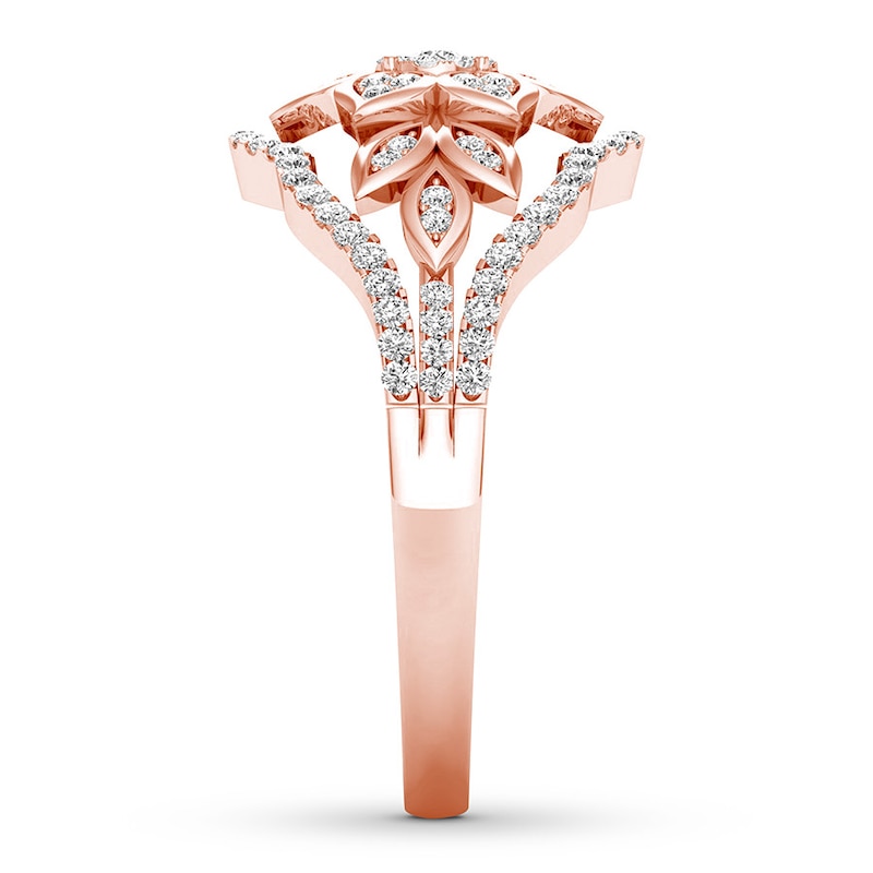 Floral Diamond Ring 1/3 ct tw Round-cut 10K Rose Gold