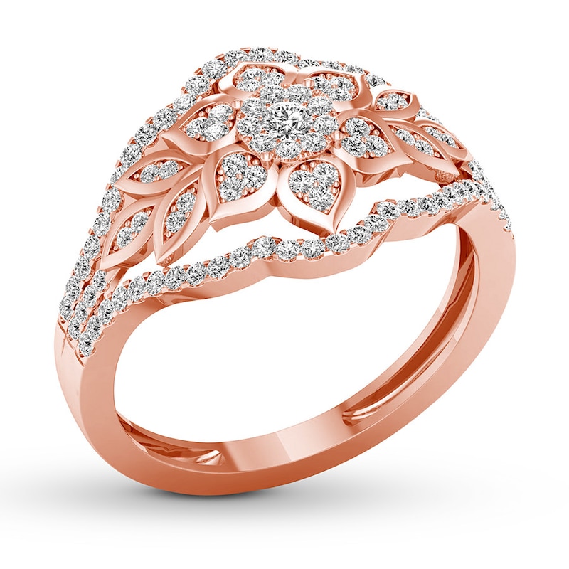 Main Image 4 of Floral Diamond Ring 1/3 ct tw Round-cut 10K Rose Gold