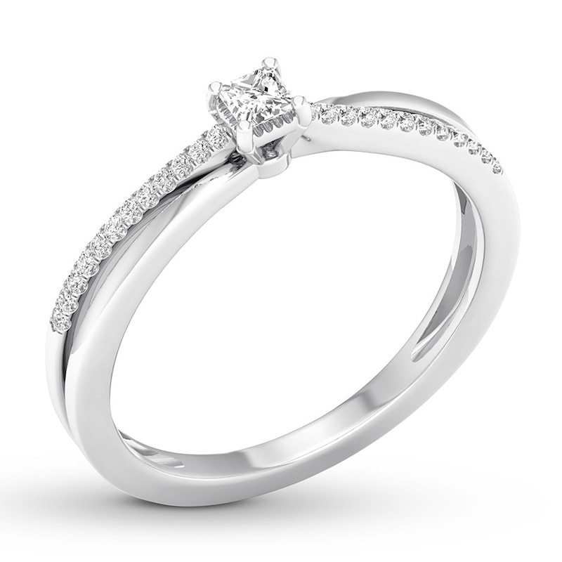 Diamond Ring 1/8 ct tw Princess & Round-cut 10K White Gold