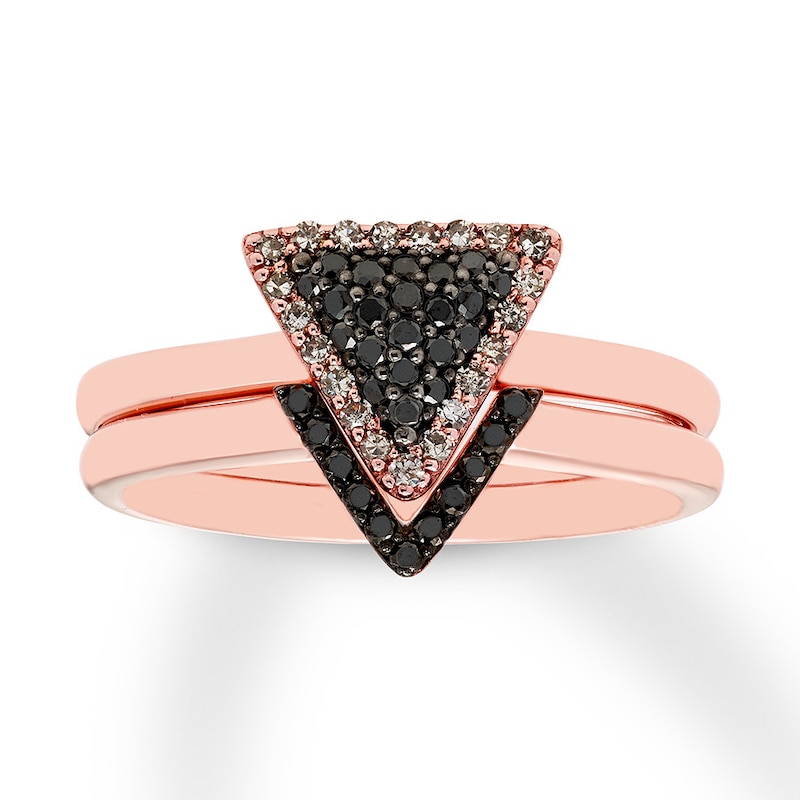 Black & White Diamond Ring Set 1/4 ct tw Round 10K Rose Gold