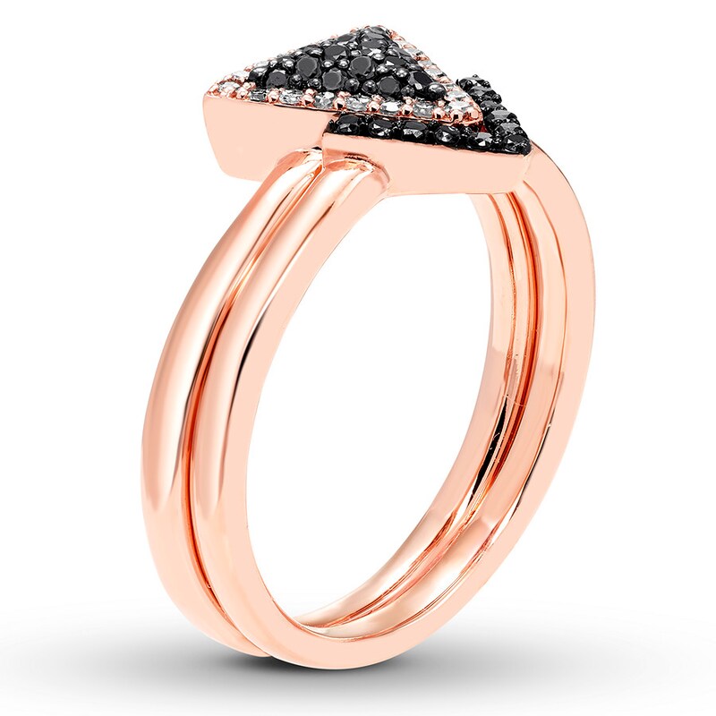 Black & White Diamond Ring Set 1/4 ct tw Round 10K Rose Gold