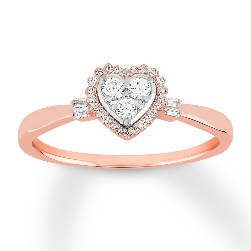 Main Image 1 of Multi-Diamond Heart Promise Ring 1/5 ct tw 10K Rose Gold