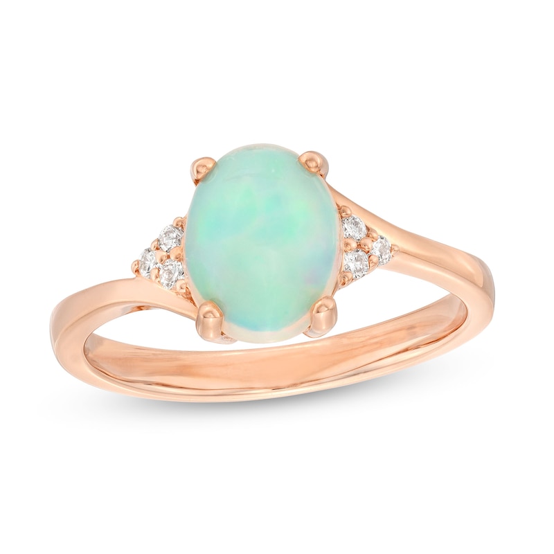 Main Image 1 of Natural Ethiopian Opal Ring 1/15 ct tw Diamonds 10K Rose Gold