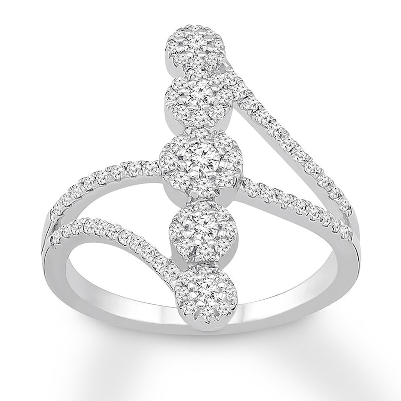 Main Image 1 of Diamond North South Ring 1/2 ct tw Round-cut 10K White Gold