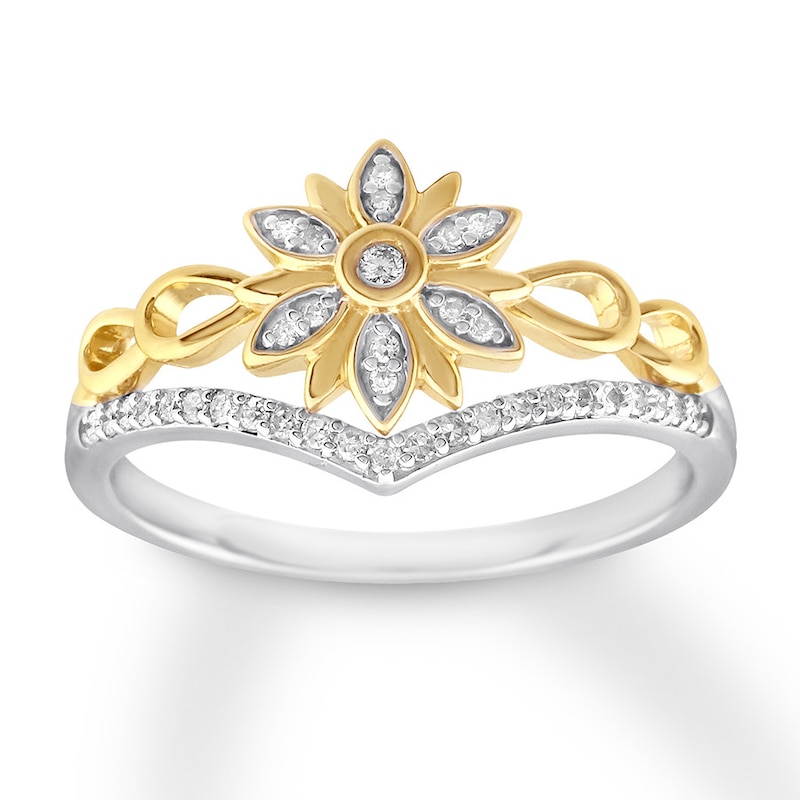 Main Image 1 of Diamond Floral Ring 1/8 ct tw Round-cut 10K Two-Tone Gold