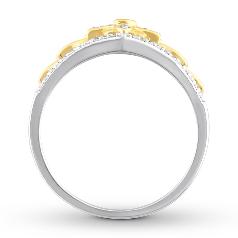 Main Image 2 of Diamond Floral Ring 1/8 ct tw Round-cut 10K Two-Tone Gold