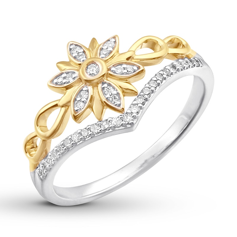 Main Image 4 of Diamond Floral Ring 1/8 ct tw Round-cut 10K Two-Tone Gold