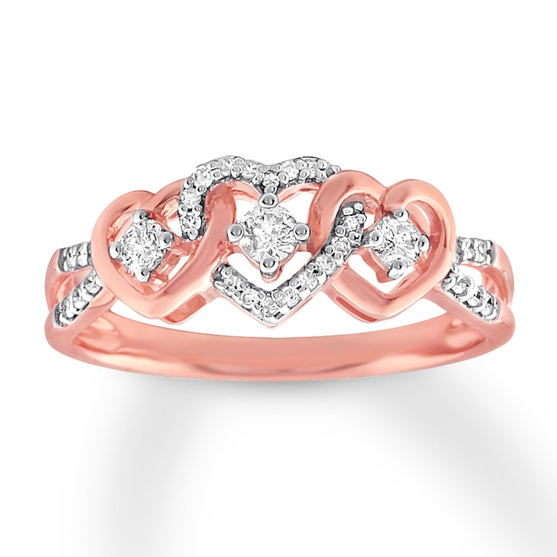 Main Image 1 of Diamond Heart Ring 1/4 ct tw Round-cut 10K Rose Gold