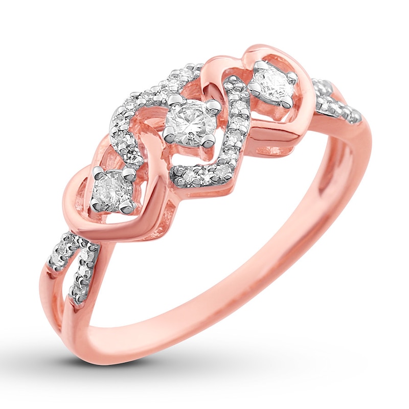 Main Image 4 of Diamond Heart Ring 1/4 ct tw Round-cut 10K Rose Gold