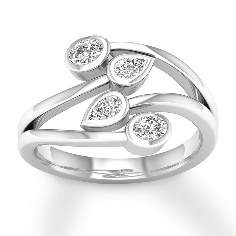 Bezel-set Diamond Ring 1/2 ct tw Oval/Pear 10K White Gold
