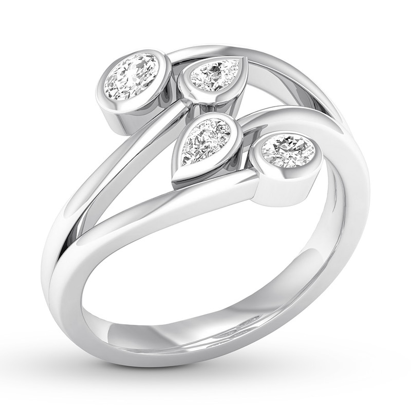 Bezel-set Diamond Ring 1/2 ct tw Oval/Pear 10K White Gold