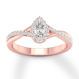 Diamond Ring 1/3 ct tw Pear & Round 10K Rose Gold