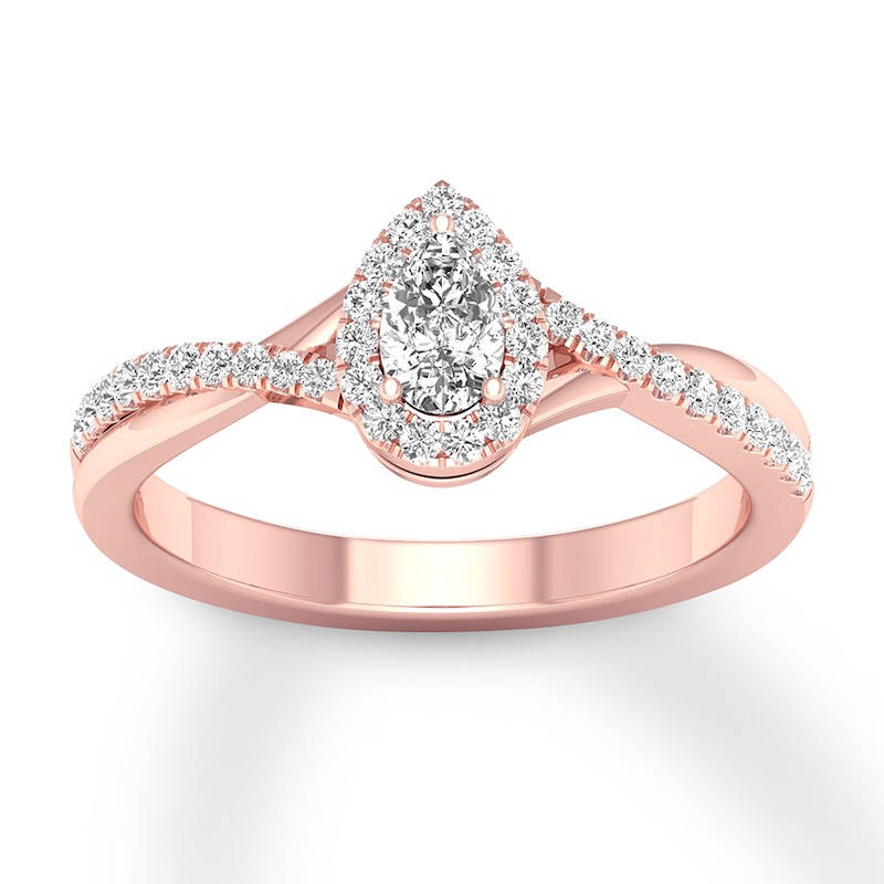 Main Image 1 of Diamond Ring 1/3 ct tw Pear & Round 10K Rose Gold