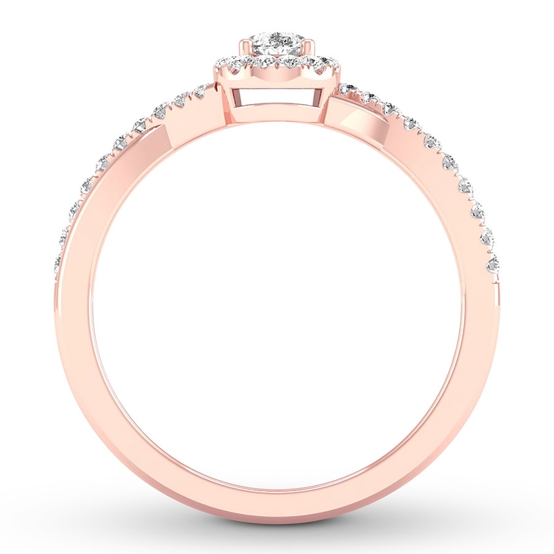 Diamond Ring 1/3 ct tw Pear & Round 10K Rose Gold