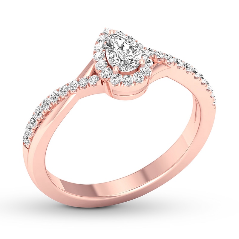 Diamond Ring 1/3 ct tw Pear & Round 10K Rose Gold