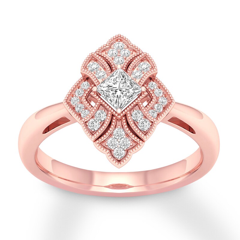 Diamond Ring 1/3 ct tw Princess & Round 10K Rose Gold