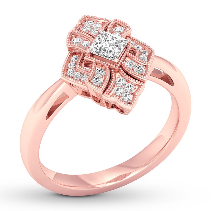 Diamond Ring 1/3 ct tw Princess & Round 10K Rose Gold