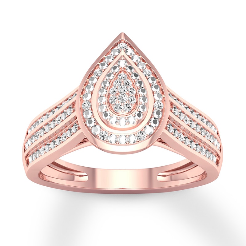 Diamond Teardrop Ring 1/15 ct tw Round-cut 10K Rose Gold with 360