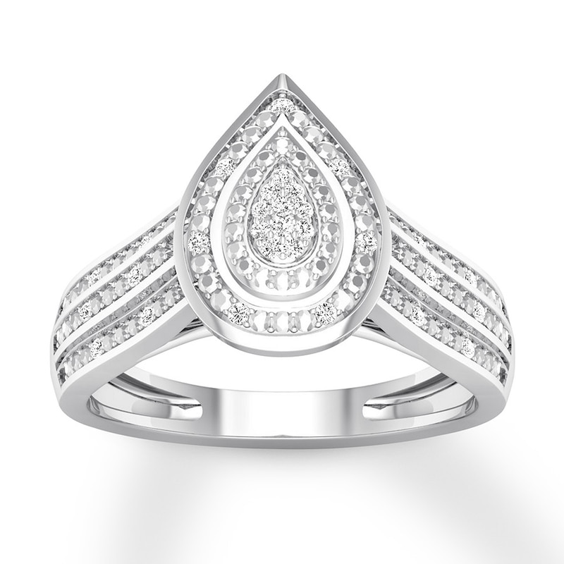 Main Image 1 of Diamond Teardrop Ring 1/15 ct tw Round-cut 10K White Gold