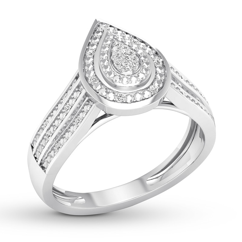Main Image 4 of Diamond Teardrop Ring 1/15 ct tw Round-cut 10K White Gold