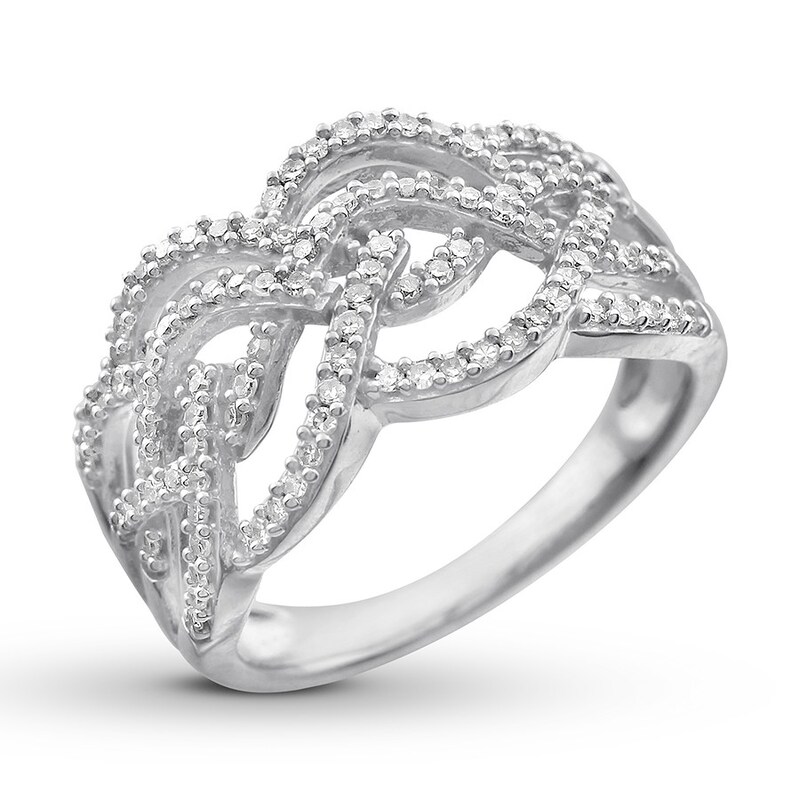 Woven Diamond Ring 1/3 ct tw Round-cut 10K White Gold