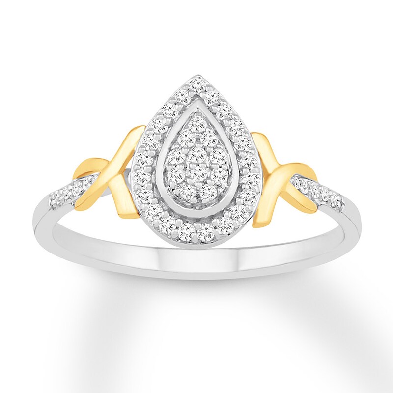 Main Image 1 of Diamond Teardrop Ring 1/5 ct tw Round Sterling Silver & 10K Yellow Gold