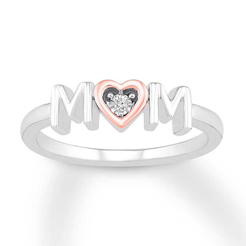 "Mom" Ring with Diamond Accent Sterling Silver & 10K Rose Gold
