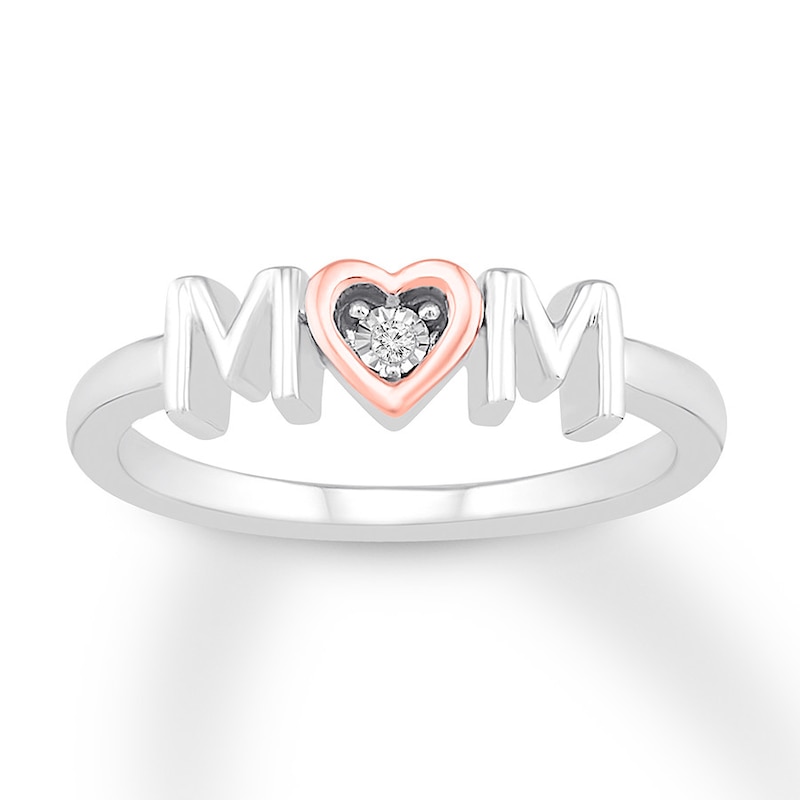 Main Image 1 of &quot;Mom&quot; Ring with Diamond Accent Sterling Silver & 10K Rose Gold