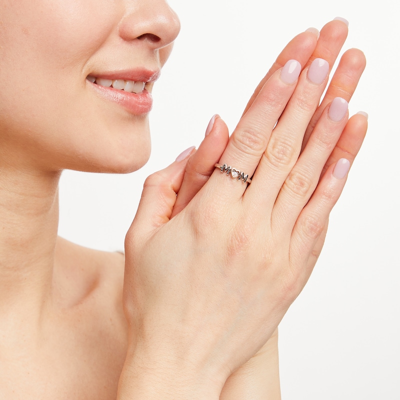 Main Image 2 of &quot;Mom&quot; Ring with Diamond Accent Sterling Silver & 10K Rose Gold